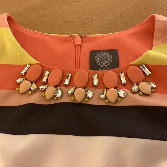 Vince Camuto dress SZ 6 shift style colorful stones & rhinestone mini classic - Picture 8 of 12